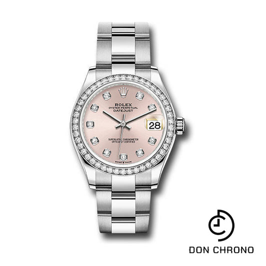 Rolex Steel and White Gold Datejust 31 Watch - Diamond Bezel - Pink Diamond Dial - Oyster Bracelet - 278384RBR pdo