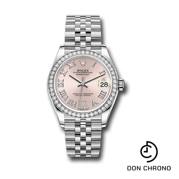 Rolex Steel and White Gold Datejust 31 Watch - Diamond Bezel - Pink Roman Diamond 6 Dial - Jubilee Bracelet - 278384RBR pdr6j