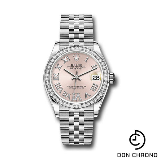 Rolex Steel and White Gold Datejust 31 Watch - Diamond Bezel - Pink Roman Diamond 6 Dial - Jubilee Bracelet - 278384RBR pdr6j