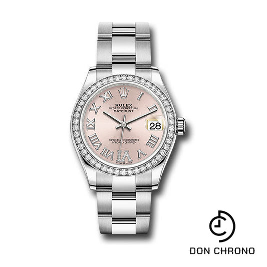 Rolex Steel and White Gold Datejust 31 Watch - Diamond Bezel - Pink Roman Diamond 6 Dial - Oyster Bracelet - 278384RBR pdr6o