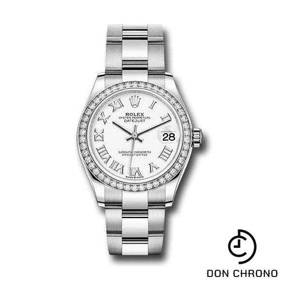 Rolex Steel and White Gold Datejust 31 Watch - Diamond Bezel - White Roman Dial - Oyster Bracelet - 278384RBR wro