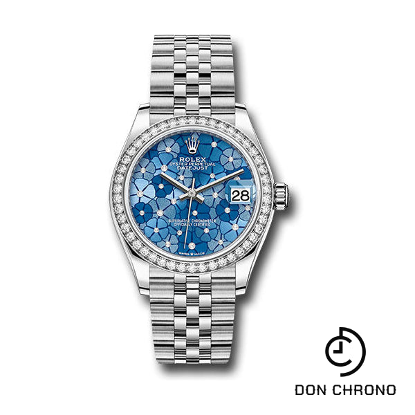 Rolex White Rolesor Datejust 31 Watch - Diamond Bezel - Azzurro Blue Floral Motif Diamond Dial - Jubilee Bracelet - 278384rbr azflomdj