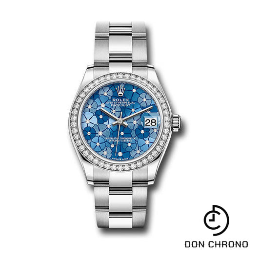 Rolex White Rolesor Datejust 31 Watch - Diamond Bezel - Azzurro Blue Floral Motif Diamond Dial - Oyster Bracelet - 278384rbr azflomdo