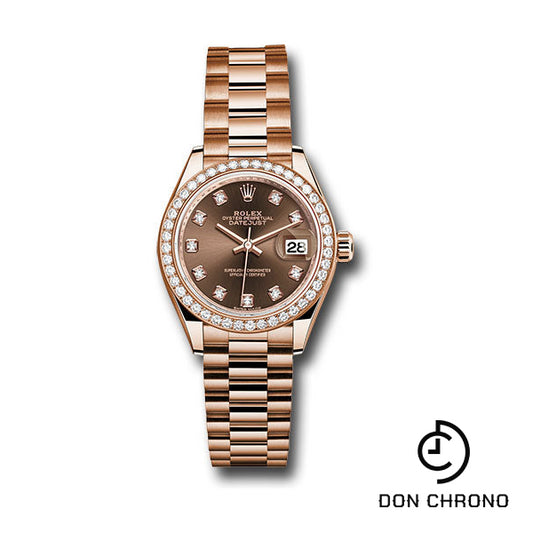 Rolex Everose Gold Lady-Datejust 28 Watch - 44 Diamond Bezel - Chocolate Diamond Dial - President Bracelet - 279135RBR chodp
