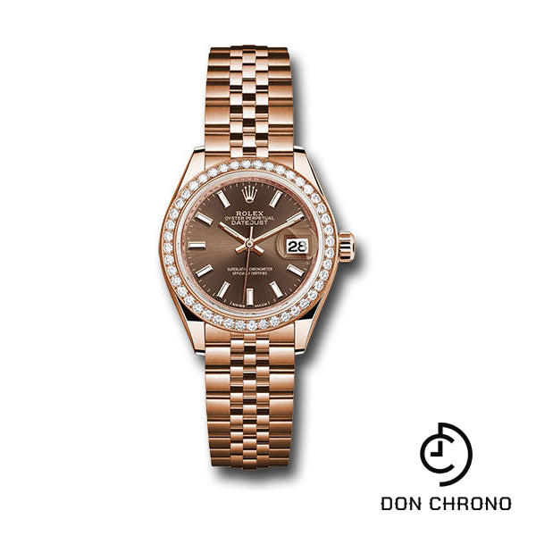 Rolex Everose Gold Lady-Datejust 28 Watch - 44 Diamond Bezel - Chocolate Index Dial - Jubilee Bracelet - 279135RBR choij