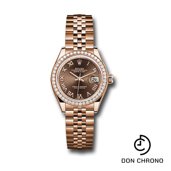 Rolex Everose Gold Lady-Datejust 28 Watch - 44 Diamond Bezel - Chocolate Roman Dial - Jubilee Bracelet - 279135RBR chorj