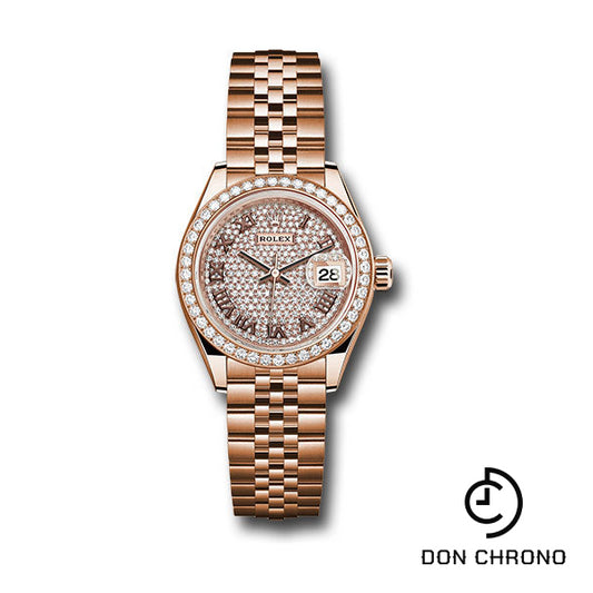 Rolex Everose Gold Lady-Datejust 28 Watch - 44 Diamond Bezel - Sundust Roman Dial - Jubilee Bracelet - 279135RBR dprj