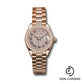 Rolex Everose Gold Lady-Datejust 28 Watch - 44 Diamond Bezel - Sundust Roman Dial - President Bracelet - 279135RBR dprp