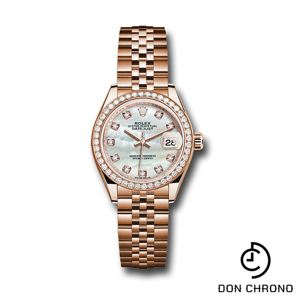 Rolex Everose Gold Lady-Datejust 28 Watch - 44 Diamond Bezel - Mother-of-Pearl Diamond Dial - Jubilee Bracelet - 279135RBR mdj