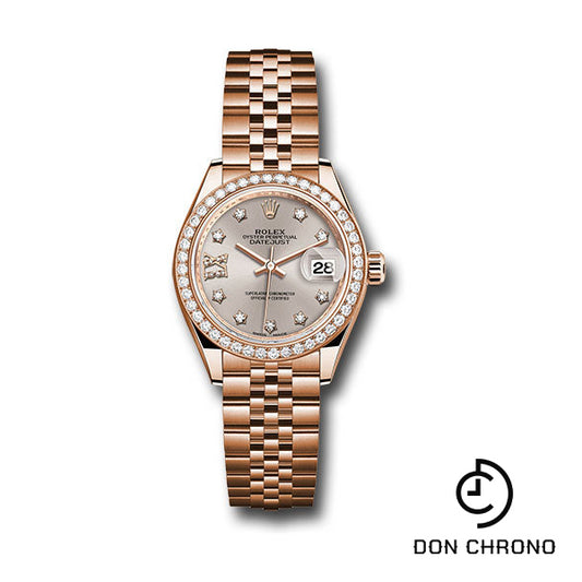 Rolex Everose Gold Lady-Datejust 28 Watch - 44 Diamond Bezel - Silver Sundust Diamond Star Dial - Jubilee Bracelet - 279135RBR s9dix8dj