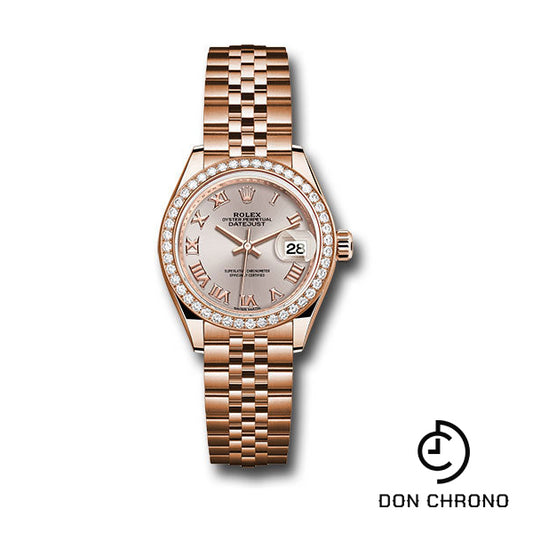 Rolex Everose Gold Lady-Datejust 28 Watch - 44 Diamond Bezel - Sundust Roman Dial - Jubilee Bracelet - 279135RBR srj