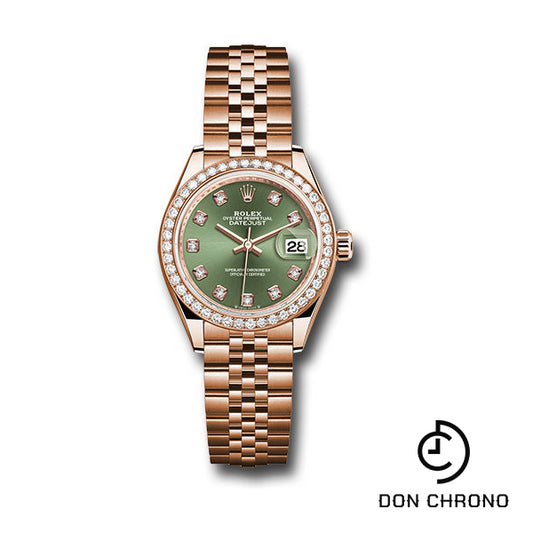 Rolex Everose Gold Lady-Datejust Watch - Diamond Bezel - Olive Green Diamond 6 Dial - Jubilee Bracelet - 279135rbr ogdj