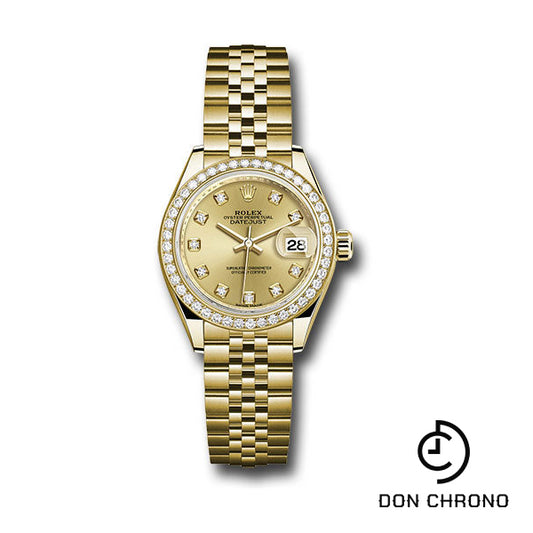 Rolex Yellow Gold Lady-Datejust 28 Watch - 44 Diamond Bezel - Champagne Diamond Dial - Jubilee Bracelet - 279138RBR chdj