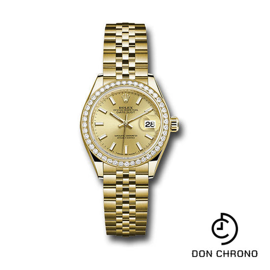 Rolex Yellow Gold Lady-Datejust 28 Watch - 44 Diamond Bezel - Champagne Index Dial - Jubilee Bracelet - 279138RBR chij