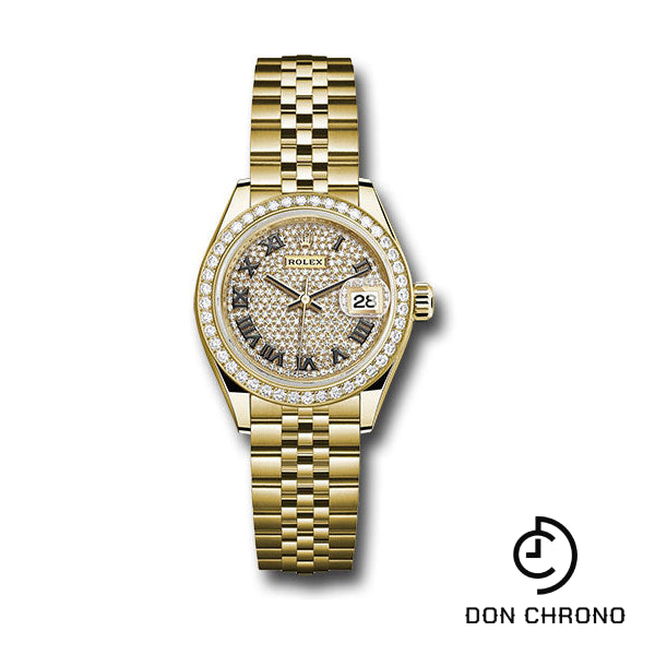 Rolex Yellow Gold Lady-Datejust 28 Watch - 44 Diamond Bezel - Diamond Paved Roman Dial - Jubilee Bracelet - 279138RBR dprj