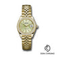 Rolex Yellow Gold Lady-Datejust 28 Watch - 44 Diamond Bezel - Linden Green Strip Diamond Index Dial - Jubilee Bracelet - 279138RBR lings36dix8dj
