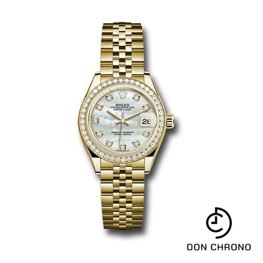 Rolex Yellow Gold Lady-Datejust 28 Watch - 44 Diamond Bezel - Mother-of-Pearl Diamond Dial - Jubilee Bracelet - 279138RBR mdj