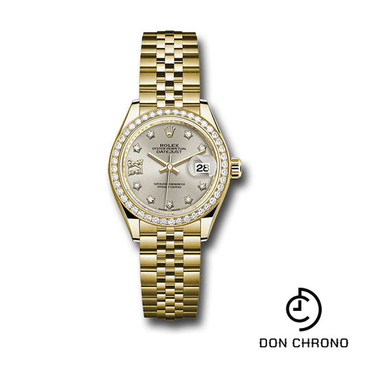 Rolex Yellow Gold Lady-Datejust 28 Watch - 44 Diamond Bezel - Silver Diamond Star Dial - Jubilee Bracelet - 279138RBR s9dix8dj