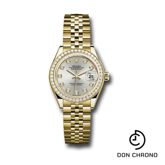 Rolex Yellow Gold Lady-Datejust Watch - 44 Diamond Bezel - Silver Diamond Dial - Jubilee Bracelet - 279138rbr sdj