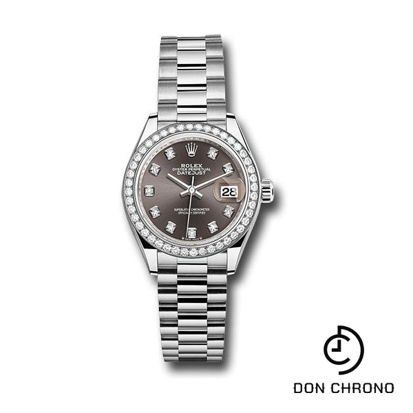 Rolex White Gold Lady-Datejust Watch - 44 Diamond Bezel - Dark Grey Diamond Dial - President Bracelet - 279139rbr dkgdp