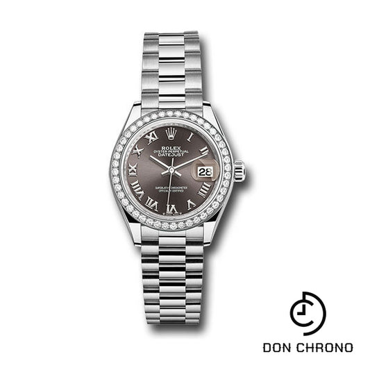 Rolex White Gold Lady-Datejust Watch - 44 Diamond Bezel - Dark Grey Roman Dial - President Bracelet - 279139rbr dkgrp