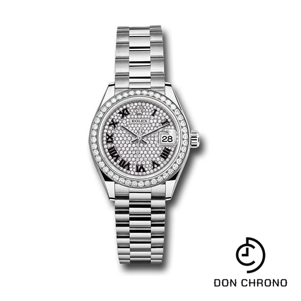 Rolex White Gold Lady-Datejust Watch - 44 Diamond Bezel - Diamond-Paved Diamond Dial - President Bracelet - 279139rbr dprp