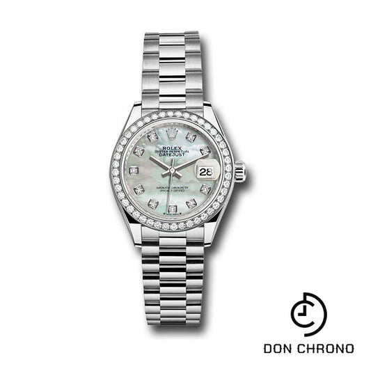 Rolex White Gold Lady-Datejust Watch - 44 Diamond Bezel - White Mother-Of-Pearl Diamond Dial - President Bracelet - 279139rbr mdp