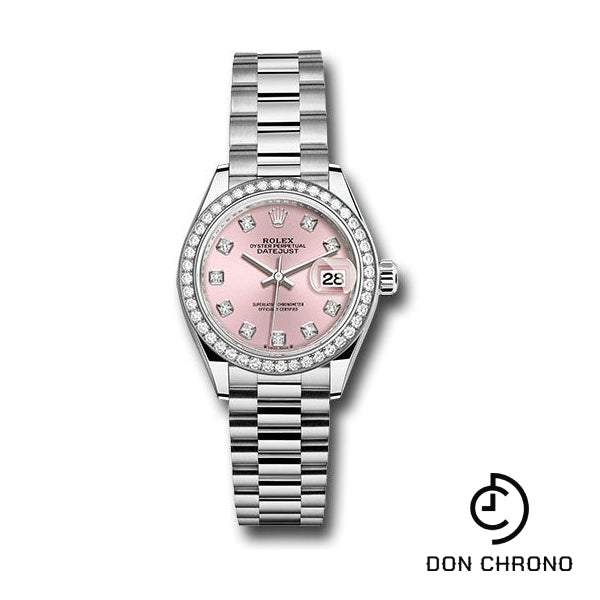 Rolex White Gold Lady-Datejust Watch - 44 Diamond Bezel - Pink Diamond Dial - President Bracelet - 279139rbr pdp