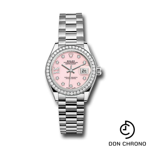 Rolex White Gold Lady-Datejust Watch - 44 Diamond Bezel - Pink Opal Diamond Dial - President Bracelet - 279139rbr po9dix8dp