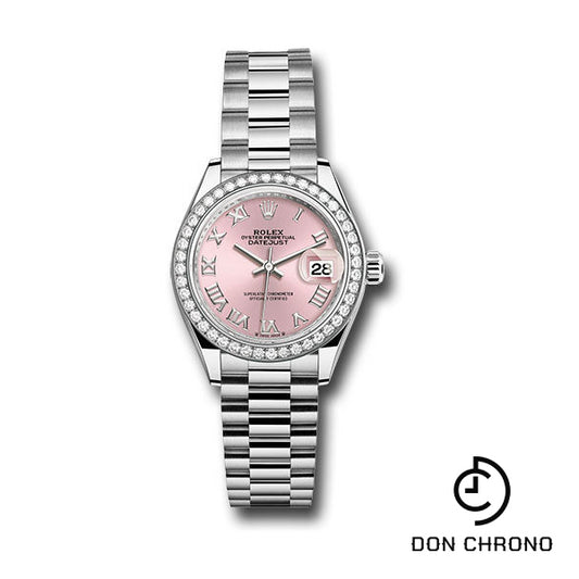 Rolex White Gold Lady-Datejust Watch - 44 Diamond Bezel - Pink Roman Dial - President Bracelet - 279139rbr prp