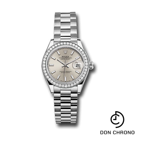 Rolex White Gold Lady-Datejust Watch - 44 Diamond Bezel - Silver Index Dial - President Bracelet - 279139rbr sip