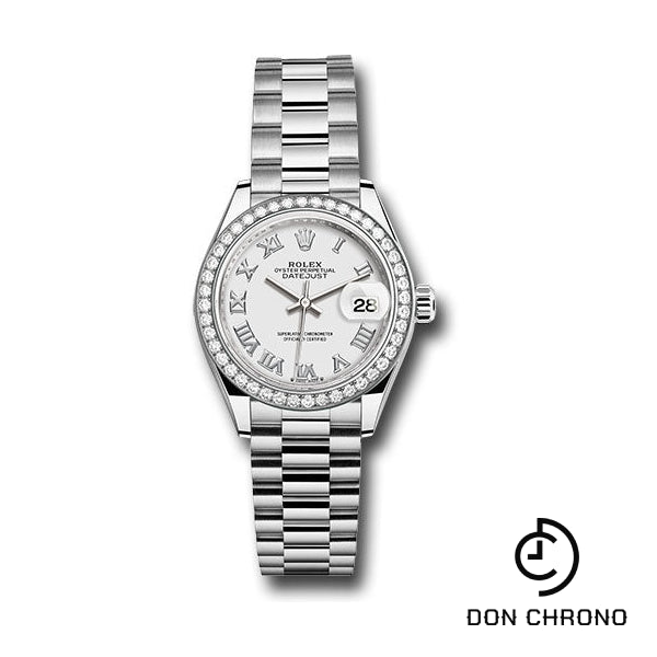 Rolex White Gold Lady-Datejust Watch - 44 Diamond Bezel - White Roman Dial - President Bracelet - 279139rbr wrp