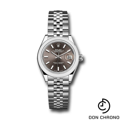 Rolex Steel Lady-Datejust 28 Watch - Domed Bezel - Dark Grey Index Dial - Jubilee Bracelet - 279160 dgij