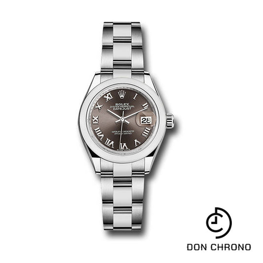 Rolex Steel Lady-Datejust 28 Watch - Domed Bezel - Dark Grey Roman Dial - Oyster Bracelet - 279160 dgro