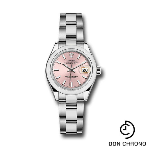 Rolex Steel Lady-Datejust 28 Watch - Domed Bezel - Pink Index Dial - Oyster Bracelet - 279160 pio