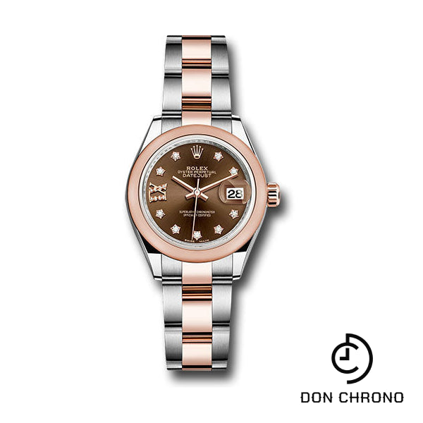 Rolex Steel and Everose Gold Rolesor Lady-Datejust 28 Watch - Domed Bezel - Chocolate Diamond Star Dial - Oyster Bracelet - 279161 cho9dix8do