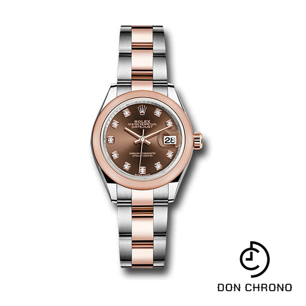 Rolex Steel and Everose Gold Rolesor Lady-Datejust 28 Watch - Domed Bezel - Chocolate Diamond Dial - Oyster Bracelet - 279161 chodo