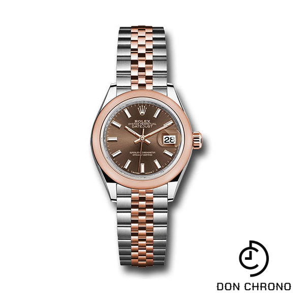 Rolex Steel and Everose Gold Rolesor Lady-Datejust 28 Watch - Domed Bezel - Chocolate Index Dial - Jubilee Bracelet - 279161 choij