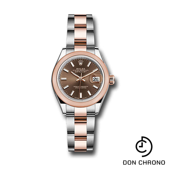 Rolex Steel and Everose Gold Rolesor Lady-Datejust 28 Watch - Domed Bezel - Chocolate Index Dial - Oyster Bracelet - 279161 choio