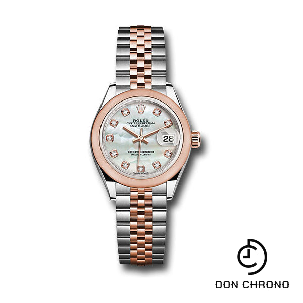 Rolex Steel and Everose Gold Rolesor Lady-Datejust 28 Watch - Domed Bezel - White Mother-Of-Pearl Diamond Dial - Jubilee Bracelet - 279161 mdj