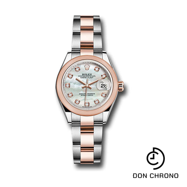 Rolex Steel and Everose Gold Rolesor Lady-Datejust 28 Watch - Domed Bezel - White Mother-Of-Pearl Diamond Dial - Oyster Bracelet - 279161 mdo