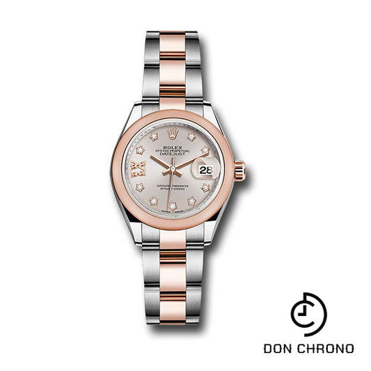 Rolex Steel and Everose Gold Rolesor Lady-Datejust 28 Watch - Domed Bezel - Sundust Diamond Star Dial - Oyster Bracelet - 279161 su9dix8do