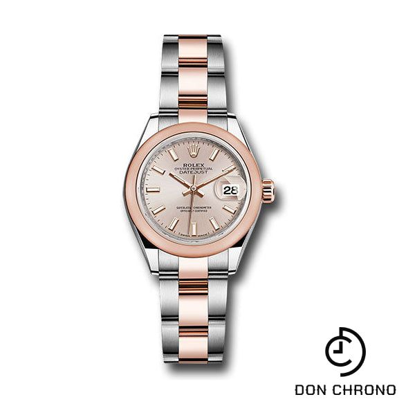 Rolex Steel and Everose Gold Rolesor Lady-Datejust 28 Watch - Domed Bezel - Sundust Index Dial - Oyster Bracelet - 279161 suio