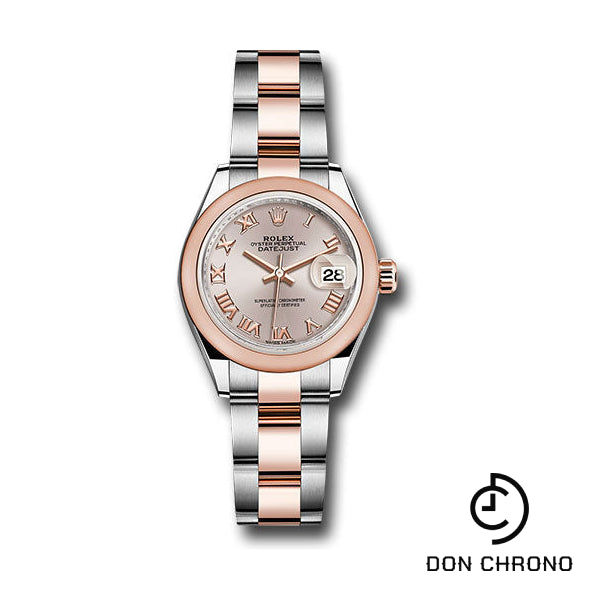 Rolex Steel and Everose Gold Rolesor Lady-Datejust 28 Watch - Domed Bezel - Sundust Roman Dial - Oyster Bracelet - 279161 suro