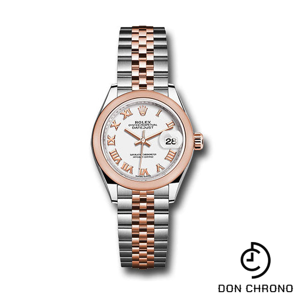 Rolex Steel and Everose Gold Rolesor Lady-Datejust 28 Watch - Domed Bezel - White Roman Dial - Jubilee Bracelet - 279161 wrj