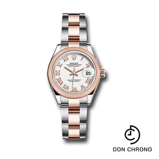 Rolex Steel and Everose Gold Rolesor Lady-Datejust 28 Watch - Domed Bezel - White Roman Dial - Oyster Bracelet - 279161 wro