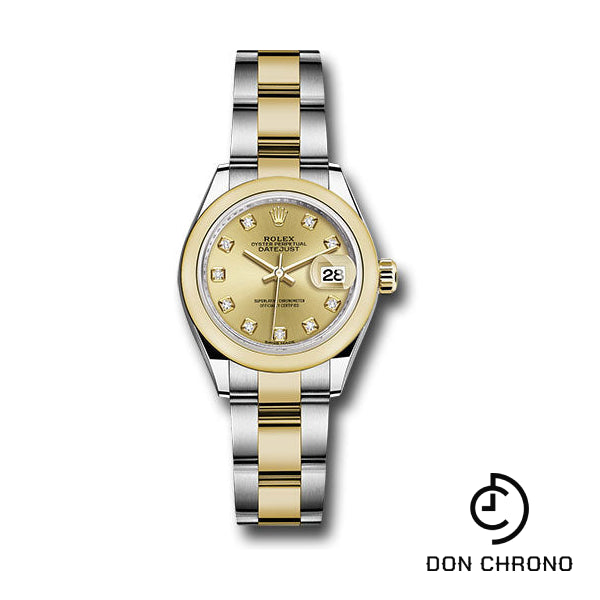 Rolex Steel and Yellow Gold Rolesor Lady-Datejust 28 Watch - Domed Bezel - Champagne Diamond Dial - Oyster Bracelet - 279163 chdo