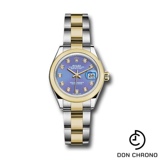 Rolex Steel and Yellow Gold Rolesor Lady-Datejust 28 Watch - Domed Bezel - Lavender Diamond Dial - Oyster Bracelet - 279163 ldo