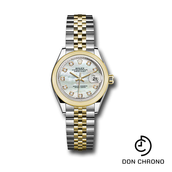 Rolex Steel and Yellow Gold Rolesor Lady-Datejust 28 Watch - Domed Bezel - White Mother-Of-Pearl Diamond Dial - Jubilee Bracelet - 279163 mdj