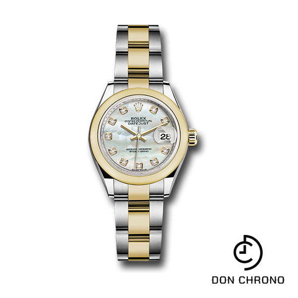 Rolex Steel and Yellow Gold Rolesor Lady-Datejust 28 Watch - Domed Bezel - White Mother-Of-Pearl Diamond Dial - Oyster Bracelet - 279163 mdo